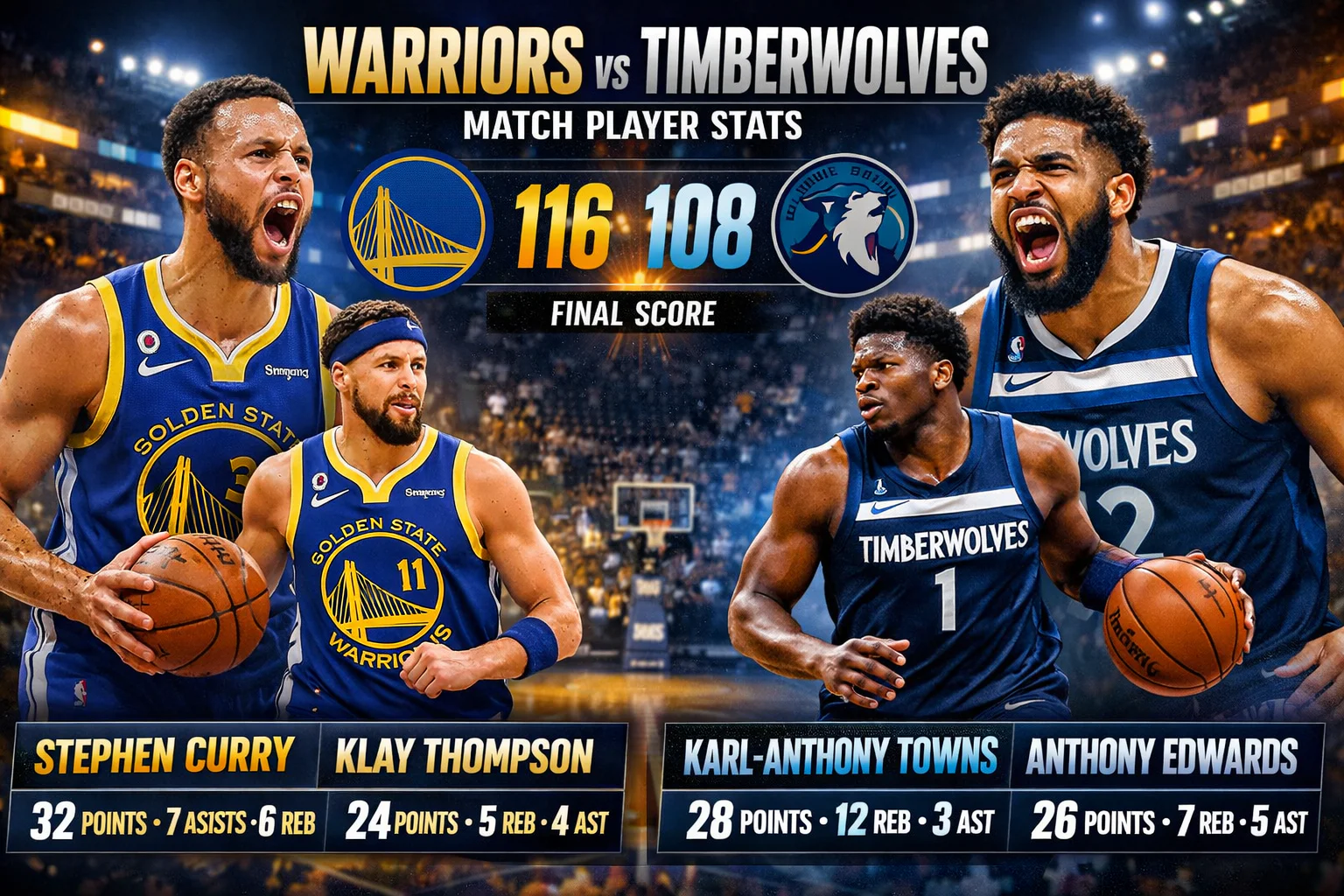 Golden State Warriors vs Timberwolves Match Player Stats