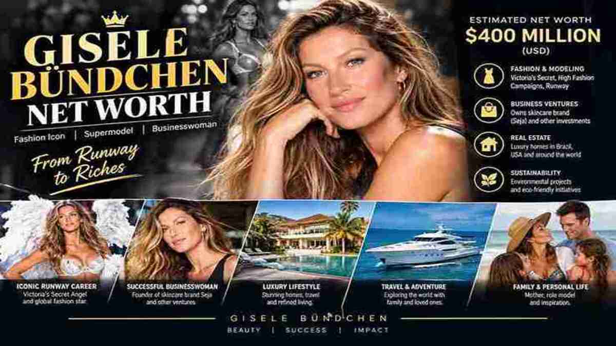 Gisele Bündchen net worth estimated at $400 million, featuring her modeling career and business ventures